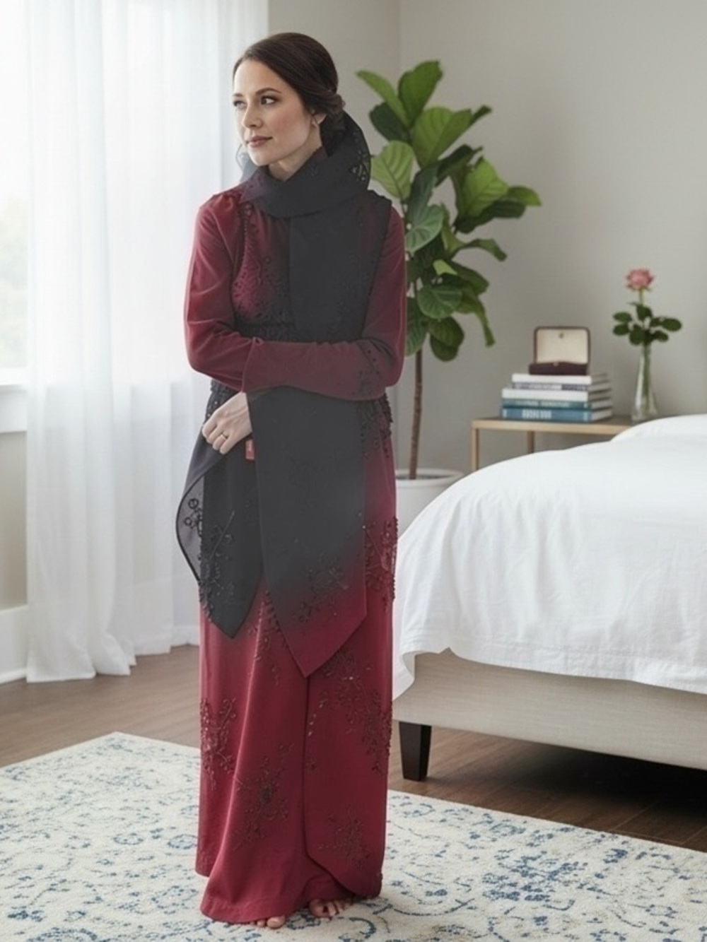 Vintage Elegant Black Scarf Sequence Design - Versatile Lightweight